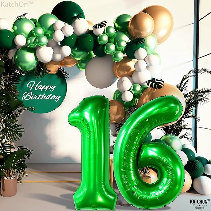 KatchOn Dark Green 16 Balloons Number 40 Inch | Green Number 16 Balloons - Image 9