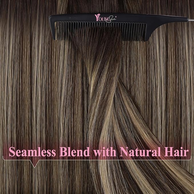 YoungSee Tape in Hair Extensions Human Hair Balayage Tape in Hair Extensions Human Hair Ombre Dark Brown to Blonde Tapes ins Human Hair Extension 12In Tape-on Hair Extension for Short Hair 20pcs 30g