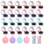 4 Colors Folding Mirror Hairbrush, 2 in 1 Compact Pocket Mirror Comb with DIY Stickers, Round Mini Pocket Makeup Mirror for Travel Women Girls (20 Pcs)