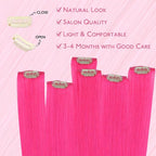 WENNALIFE Hot Pink Clip in Hair Extensions Real Human Hair 35g 6pcs 24 Inch Colored Hair Extensions for Kids Women Colorful Hair Pieces Pop-up Style Straight Extensiones De Cabello Humano Con Clip