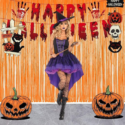 BRAVESHINE Orange Streamers Party Backdrop | Halloween Decorations | 2 Pack | - Image 9