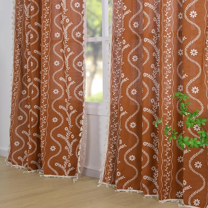 Schweek Terracotta Boho Curtains 84 Inches Length 2 Panels - Image 2