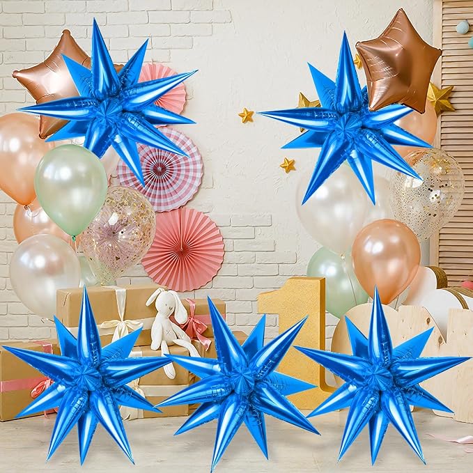 60 Pcs Star Balloons Explosion 12 Point Foil Cone Balloons Magic Balloon Large - Image 2