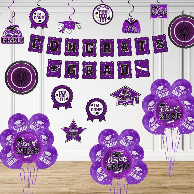 Purple Themed 2026 Graduation Decorations Set - Image 6