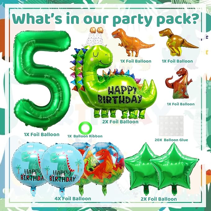 Dinosaur Party Decorations Balloons Green - Image 2