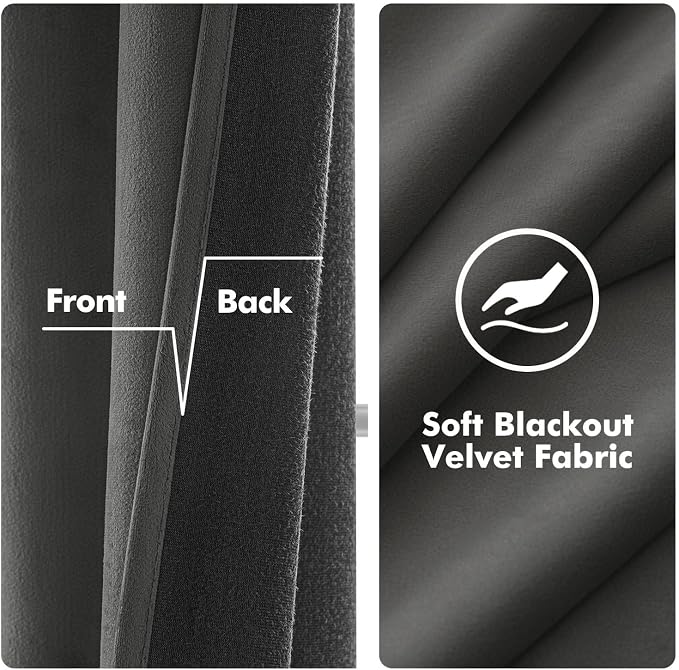 MIULEE Velvet Curtains Charcoal Grey 52 x 90 Inch Length Set of 2 | Grommet - Image 4