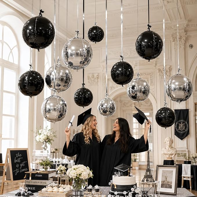 Black Silver Round Foil Balloons - Image 7