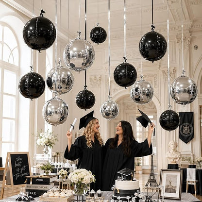 Black Silver Round Foil Balloons - Image 7