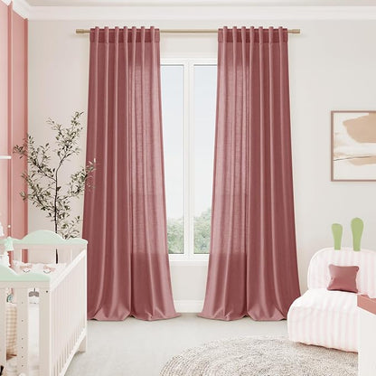 Canyon Rose Linen Curtains 90 Inch Long 2 Panels Set - Image 7
