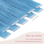 WENNALIFE Tape in Hair Extensions Human Hair SkyBlue Tape in Extensions, 10pcs 25g 16 inch Remy Invisible Tape Ins Straight Colored Soft Real Human Hair Tape in Extensions Refill Set Extensions