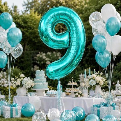 40 Inch Big Teal Blue Number 9 Foil 0-9 Mylar Helium Balloons | Large Digital - Image 2