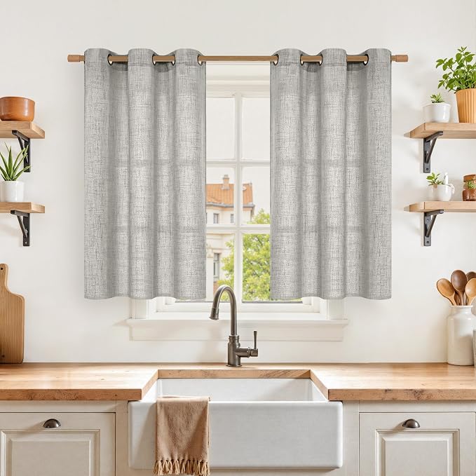 YoungsTex Short Linen Curtains 40 Inches Long, Dark Grey Drapes Light Filtering by YoungsTex