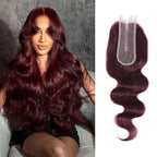 2x6 HD Lace Closure Human Hair Body Wave 99J Burgundy Dark Red Wine Color Transparent Lace Closure 2x6 Long Deep Middle Part 100% Raw Virgin Human Hair 18 Inch 150% Density