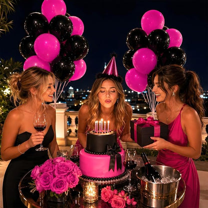 60pcs Hot Pink and Black Balloons 12inch - Image 5