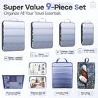 Veken 9/11 Set Compression Packing Cubes for Travel Essentials,Compressible Expandable Large Luggage Suitcase Organizer Bags for Clothing,Durable Space Saver Storage Bags(Dark Blue Floral)