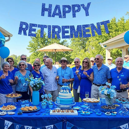 Glitter Blue Happy Retirement Banner Pre-Strung Retirement Party Decorations - Image 6