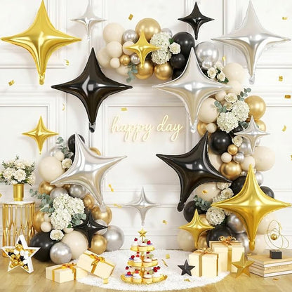 Gold Black Star Balloons, 26 Inch and 10 Inch Black Gold Stars Shaped Balloon - Image 4