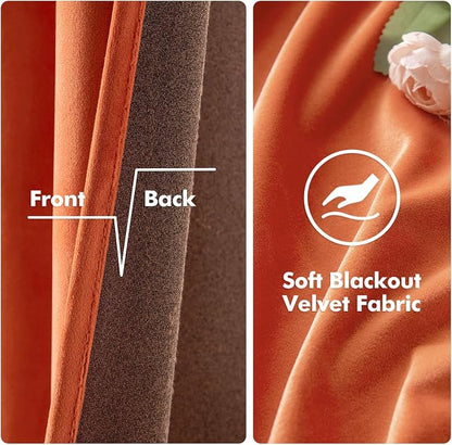 MIULEE Fall Orange Velvet Curtains Terracotta 52 x 108 Inch Length Set of 2 | - Image 3