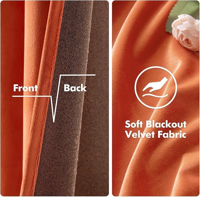 MIULEE Fall Orange Velvet Curtains Terracotta 52 x 84 Inch Length Set of 2 | - Image 3