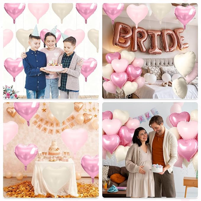Pink Heart Balloons, 18 Inch Cream Sand White Balloons Helium - Image 6