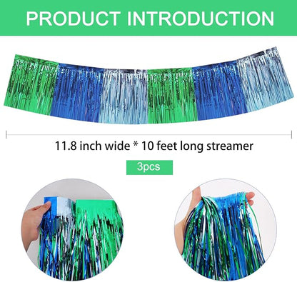 BEISHIDA Blue Green Fringe Garland Banner 30ft Wall Tinsel Foil Streamers | - Image 3