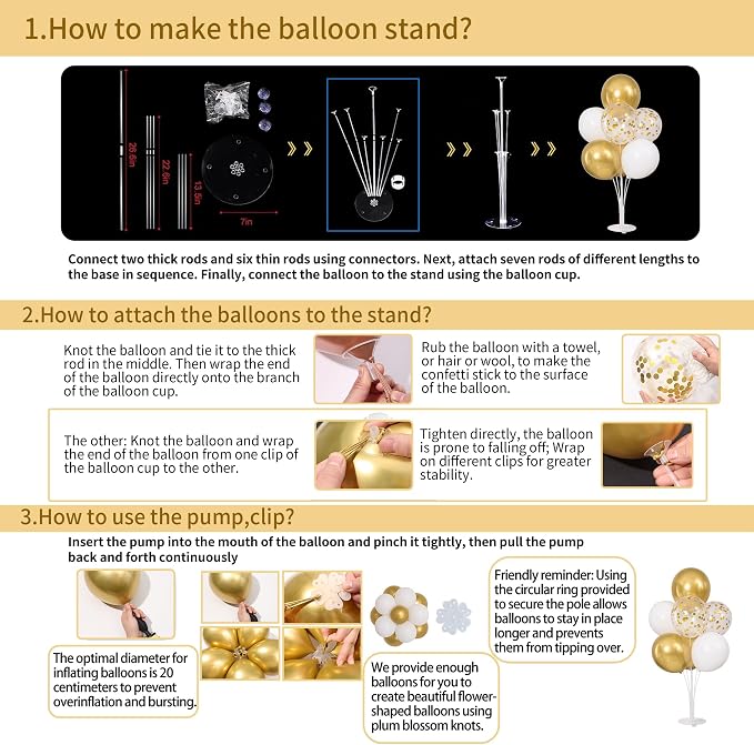 Gold and White Balloons Table Centerpieces Stand Kit - Image 3