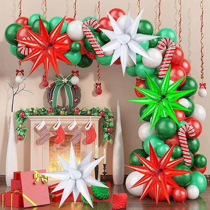 72PCS Red Green White Star Balloons Foil, Spike Balloons - Image 5