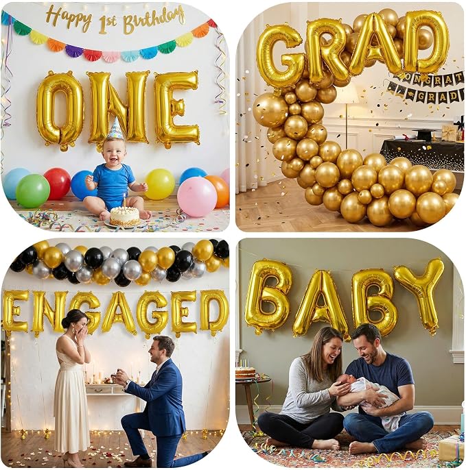 Gold Letter B Balloons, 40 Inch Large Foil Letter Balloons, Custom Phrase - Image 7