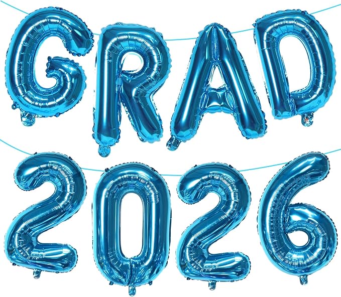 Blue GRAD 2026 Banner Balloons, 16 Inch Mylar Foil letter Graduation Balloons by KALOR