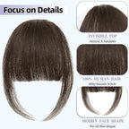 Wispy Bangs Hair Clip, 100% Human Hair Clip In Dark Brown Bangs for Women, Soft Layered Fake Bangs with Feathered Fringe, Easy Clip-On Design for Daily Wear & Halloween