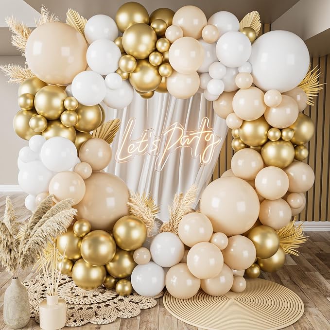 Sand White and Gold Balloon Arch Kit by ADOINBY
