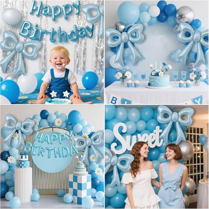 Blue Happy Birthday Balloons, 31”Huge Light Blue Bow Aluminum Foil Balloons - Image 4
