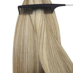 YoungSee Nano Extensions Human Hair Highlight Light Brown and Platinum Blonde Nano Ring Hair Extensions Remy Hair Nano-Link Hair Extension Brown for School Lightweight 24inch 50s 50g