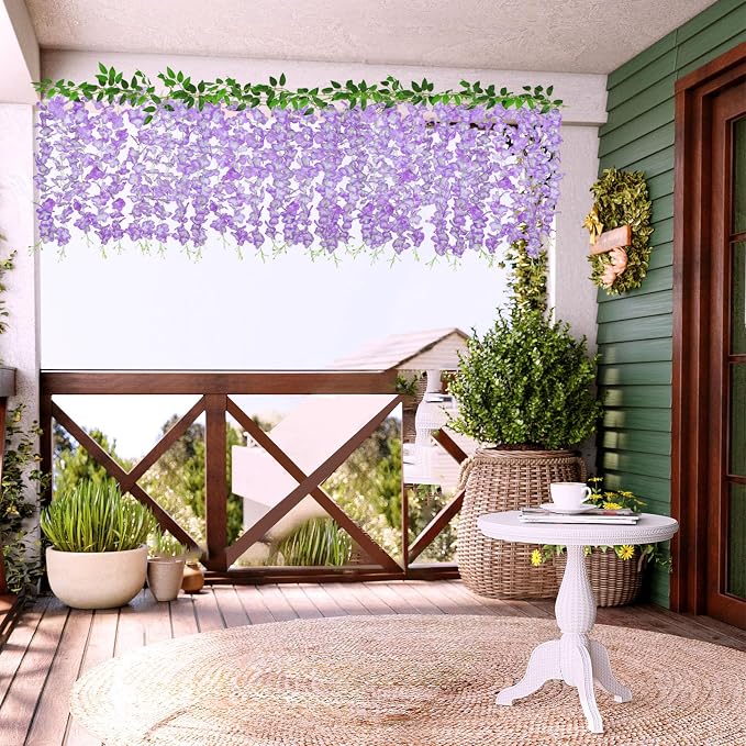 ZINHO 60 Branches Wisteria Hanging Flowers, Artificial Wisteria Flowers Garland - Image 5
