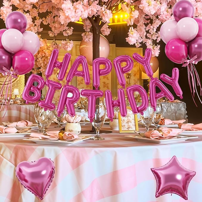 29PC Hot Pink Happy Birthday Balloon Banner, 16 Inch 3D Letter Banner Sign - Image 4