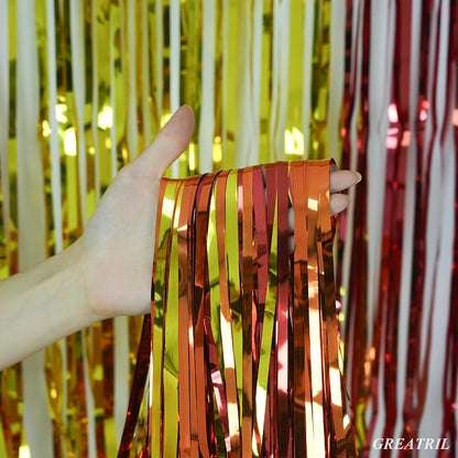 Red Orange Gold Foil Fringe Backdrop Curtain - Image 2