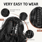 FLUFYMOOZ Ponytail Extension, 18 Inch Claw Clip Ponytail Extension, Wavy Curly Claw Clip in Ponytail Hair Extensions, Natural Fake Ponytail Synthetic Hairpiece for Women (Natural Black)