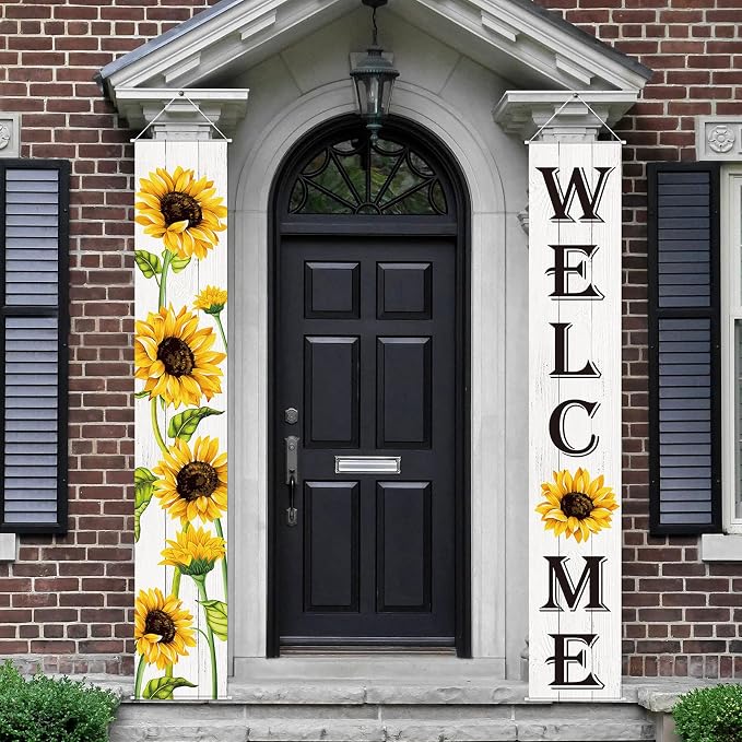 Tatuo Sunflower Welcome Hanging Banners Summer Porch Banners Flags Spring Door - Image 4