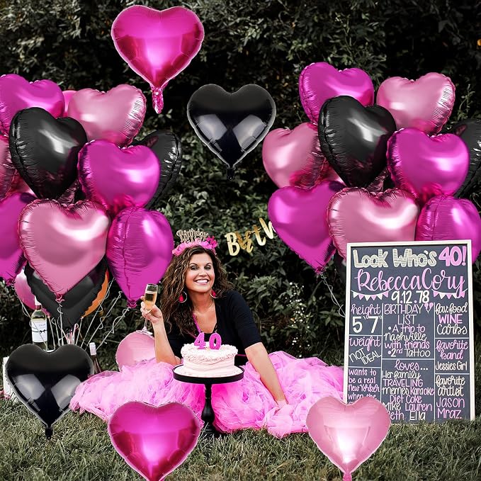 Pink Black Heart Foil Balloons - Image 7
