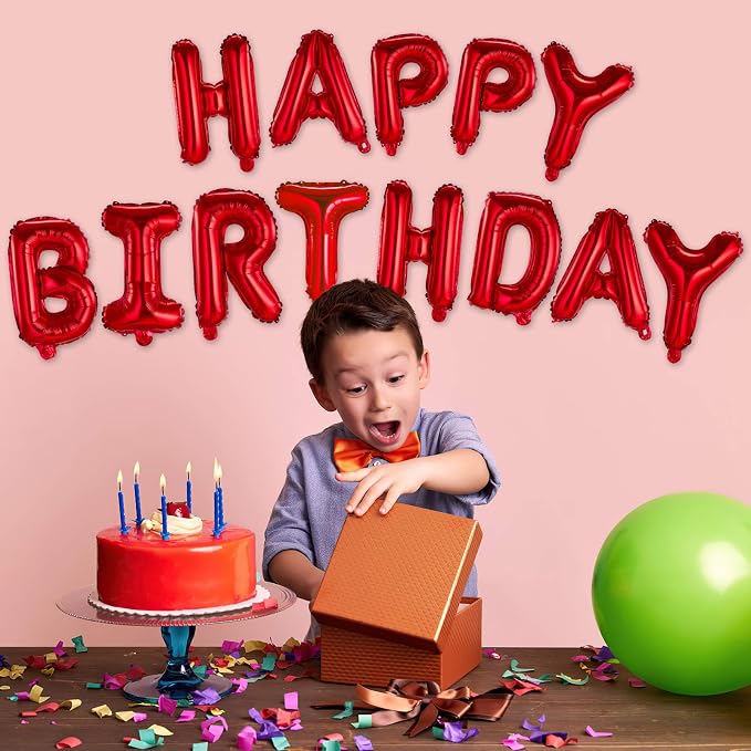 Happy Birthday Balloons Banner Red 16 Inch Mylar Foil Letters | Inflatable - Image 7