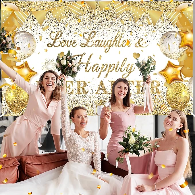 White Gold Bridal Shower Decorations Love Laughter and Happily Ever After - Image 2