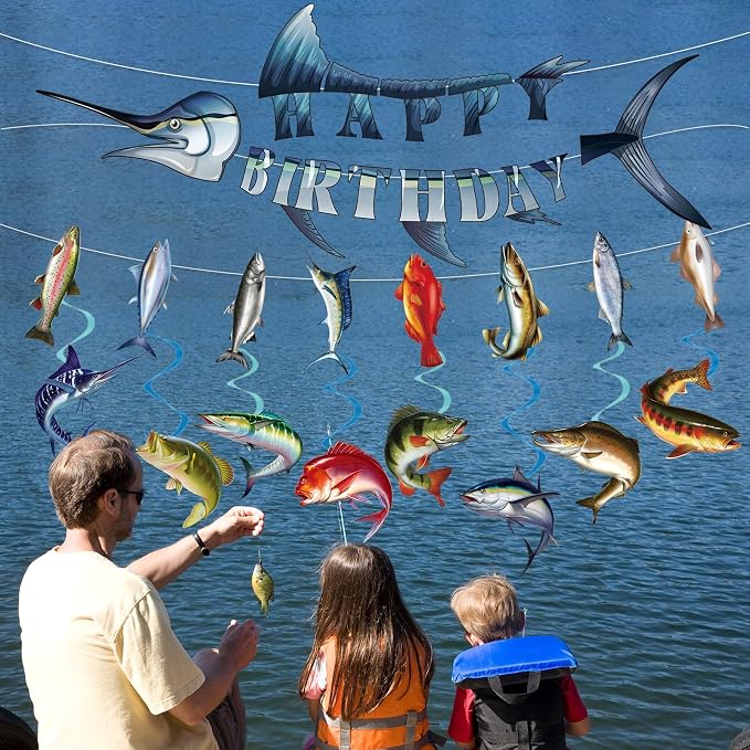 Fishing Birthday Party Banners Hanging Swirls Decorations 10PCS | Fishing Party - Image 4