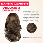 Ponytail Extension - 14" Claw Clip in Ponytail Hair Extensions Natural Soft Synthetic Layered Wavy Pony Tail Hair Pieces for Women - Medium Brown with Highlights