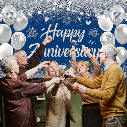 Blue Silver Happy Wedding Anniversary Banner - Image 6