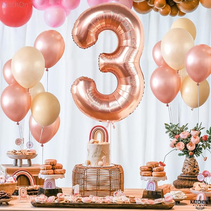 KatchOn Rose Gold Number 3 Balloon 40 Inch, Birthday Decorations - Image 8