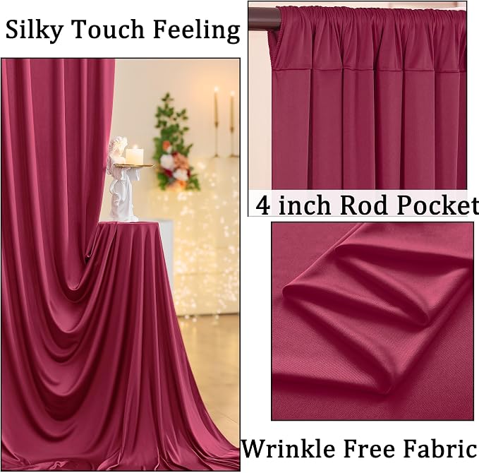 40ftx10ft Wrinkle Free Maroon Backdrop Curtains - Image 2