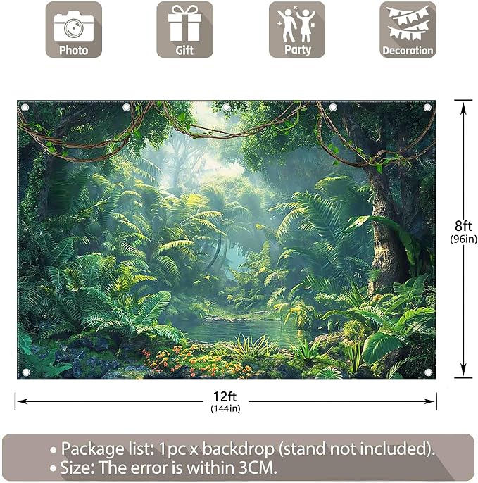 Fabric 12x8ft Jungle Forest Photography Backdrop Rainforest Banner | Tropical - Image 3