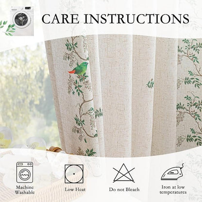 MYSKY HOME Boho Curtains for Living Room Linen Blend Leaf Bird Printed Curtains - Image 5