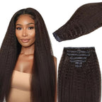 Lashey Seamless Clip in Hair Extensions Human Hair #2 Dark Brown Kinky Straight Clip in Hair Extensions Real Human Hair 7pcs 110g 24 Inch PU Weft Clip ins for Women