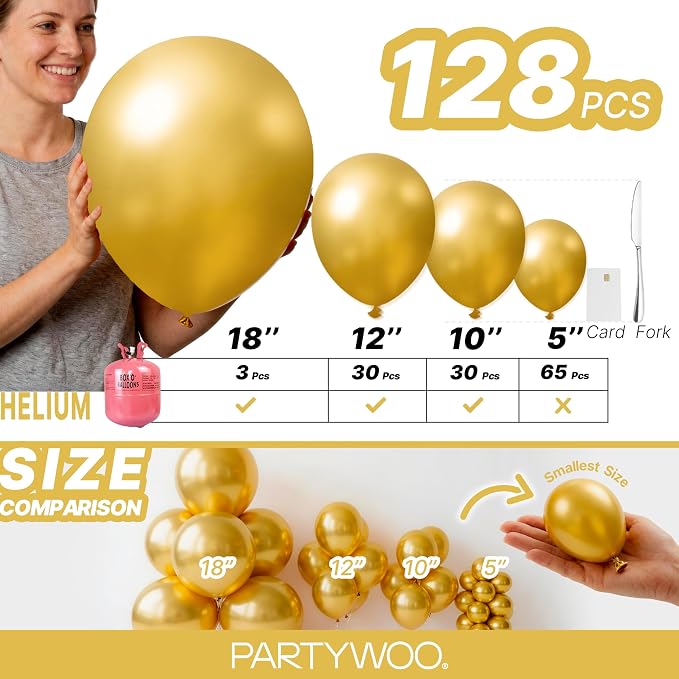 PartyWoo Gold Balloons 128pcs Different Sizes of 18 12 10 5 Inch Gold Balloon - Image 6